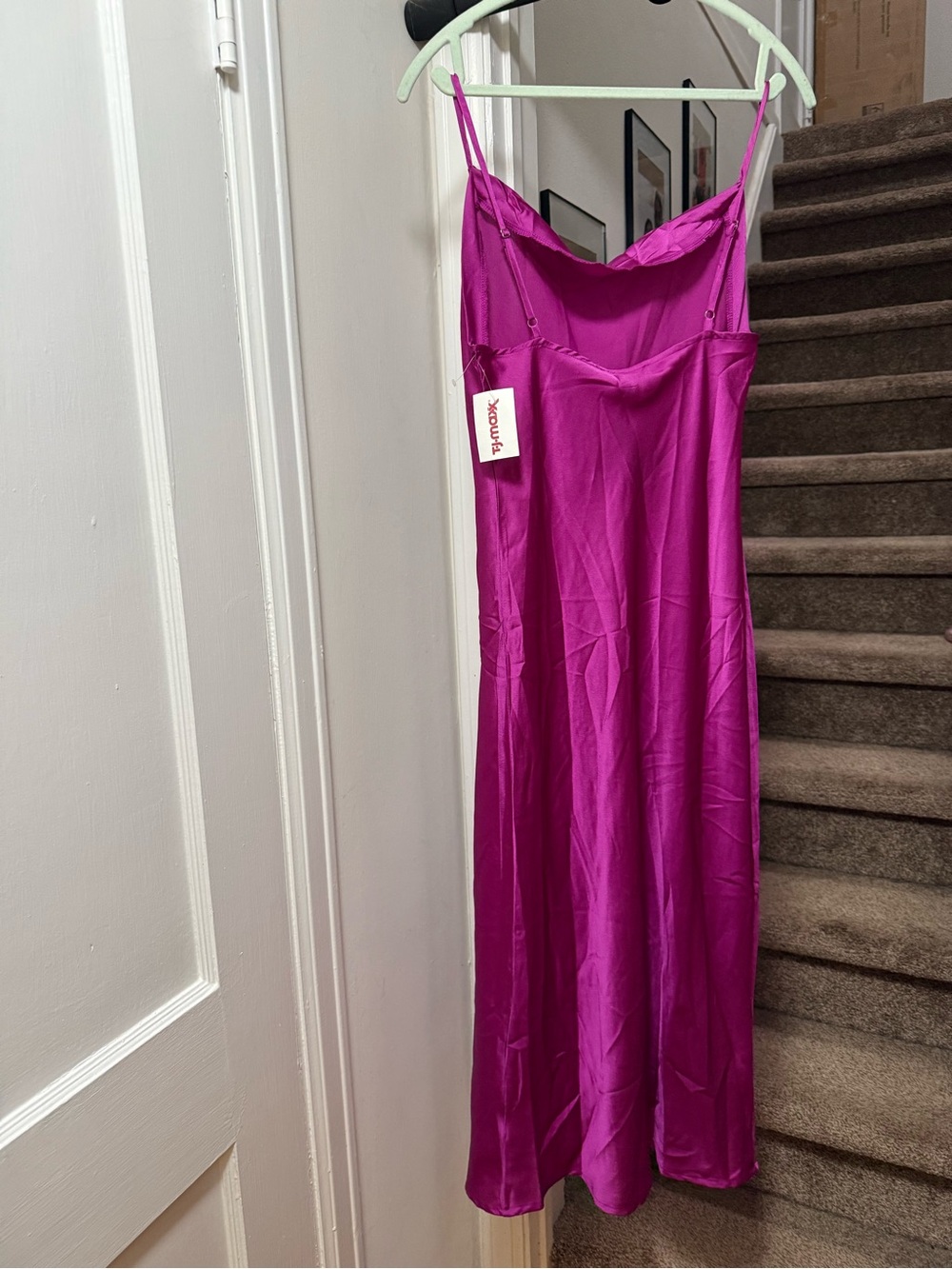 Paper Heart Fuchsia Cowl-Neck Slip Midi Dress with Spaghetti Straps - Picture 5 of 7